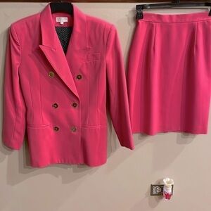ANN TAYLOR STUDIO Vintage skirt suit set double breasted jacket pink size 6